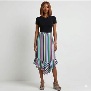 a new day Asymmetrical Striped Skirt - Black, Blue, Green, Pink